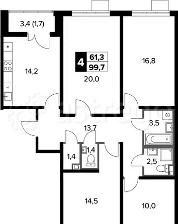 4-комн. квартира, 99.7 м2, 2/20 эт. Москва - изображение 1