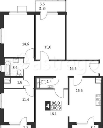4-комн. квартира, 100.9 м2, 19/25 эт. Москва - изображение 1