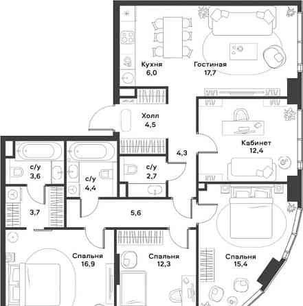 4-комн. квартира, 109.5 м2, 37/39 эт. Москва