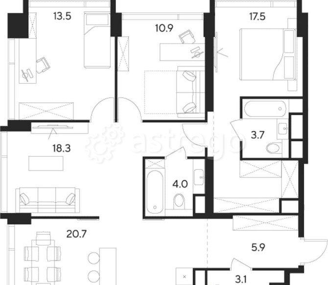4-комн. квартира, 97.6 м2, 29/43 эт. Москва - изображение 2