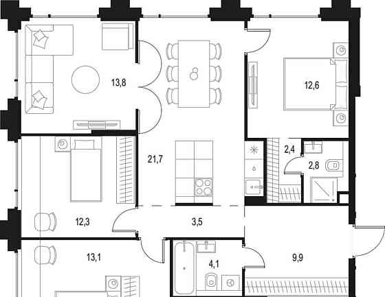 4-комн. квартира, 96.2 м2, 15/17 эт. Москва