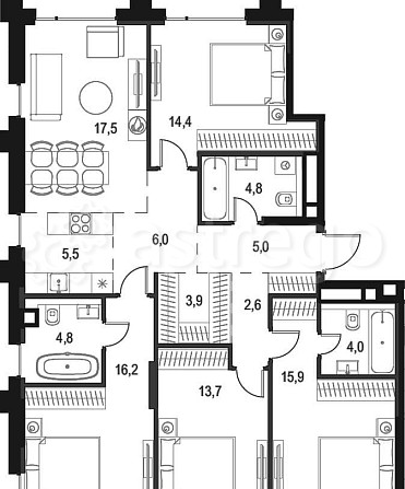 4-комн. квартира, 114.3 м2, 9/9 эт. Москва - изображение 1