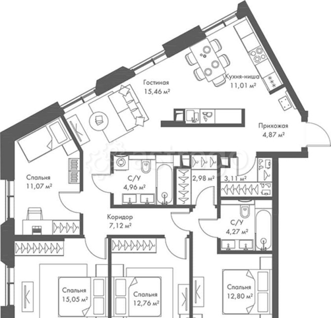 4-комн. квартира, 105.96 м2, 13/22 эт. Москва - изображение 1