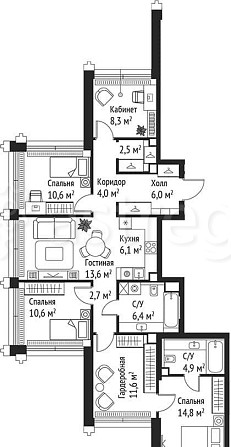 4-комн. квартира, 102.1 м2, 59/59 эт. Москва - изображение 1