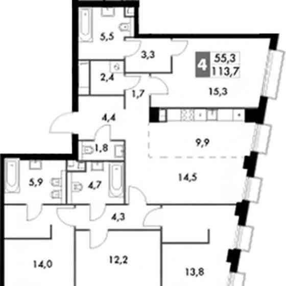 4-комн. квартира, 113.7 м2, 32/43 эт. Москва