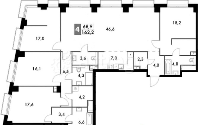 4-комн. квартира, 162.2 м2, 43/43 эт. Москва - изображение 1