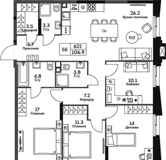 4-комн. квартира, 106.9 м2, 22/22 эт. Москва - изображение 1