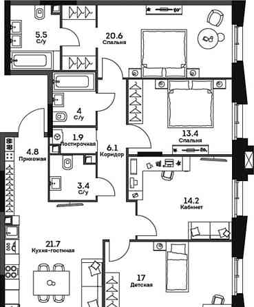 4-комн. квартира, 112.6 м2, 28/28 эт. Москва