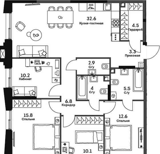 4-комн. квартира, 108.3 м2, 34/34 эт. Москва