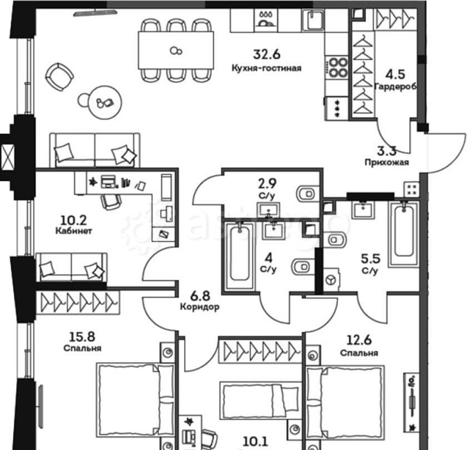 4-комн. квартира, 108.3 м2, 34/34 эт. Москва - изображение 1