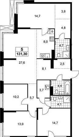4-комн. квартира, 131.3 м2, 21/21 эт. Москва