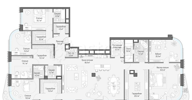 6-комн. квартира, 316 м2, 8/14 эт. Москва - изображение 7