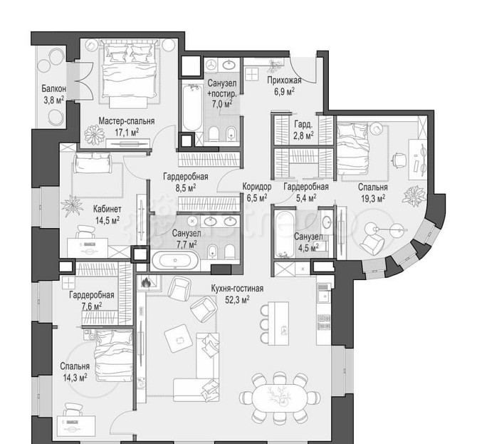 5-комн. квартира, 259.4 м2, 5/7 эт. Москва - изображение 1