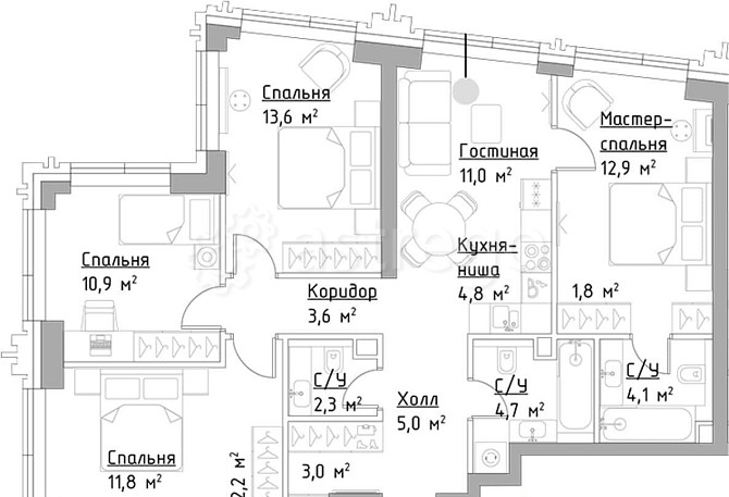 4-комн. квартира, 91.7 м2, 31/45 эт. Москва - изображение 1