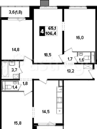 4-комн. квартира, 106.4 м2, 15/24 эт. Москва - изображение 1