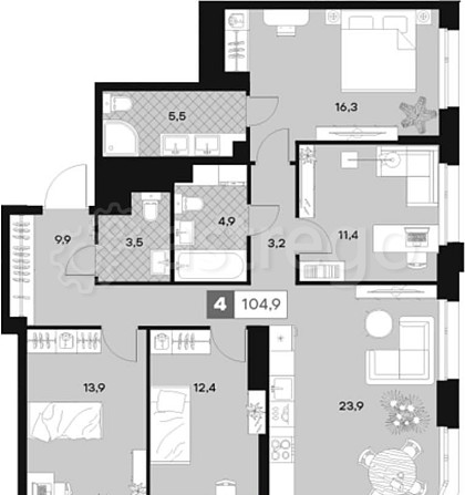 4-комн. квартира, 104.9 м2, 23/26 эт. Москва - изображение 1