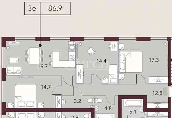 3-комн. квартира, 86.2 м2, 13/15 эт. Москва