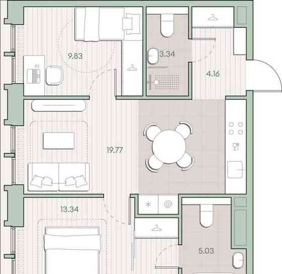 2-комн. квартира, 55.47 м2, 2/12 эт. Москва