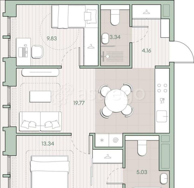 2-комн. квартира, 55.47 м2, 2/12 эт. Москва - изображение 6