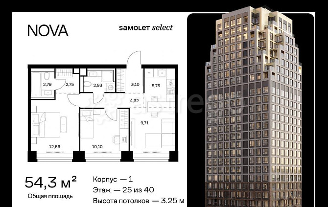 2-комн. квартира, 54.31 м2, 25/40 эт. Москва - изображение 1