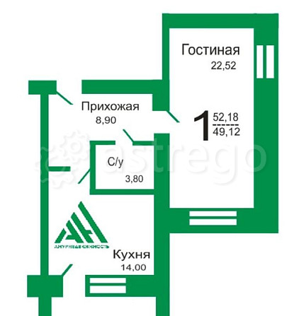 1-комн. квартира, 52.18 м2, 4/10 эт. Благовещенск - изображение 1