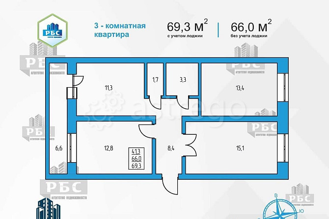 3-комн. квартира, 69.3 м2, 12/16 эт. Благовещенск - изображение 9