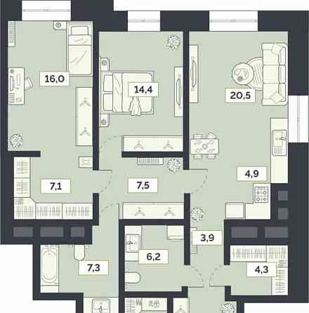 3-комн. квартира, 110.2 м2, 5/27 эт. Москва