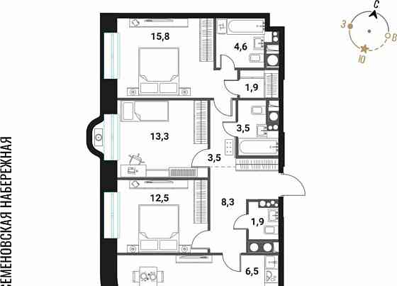 4-комн. квартира, 92.1 м2, 27/28 эт. Москва