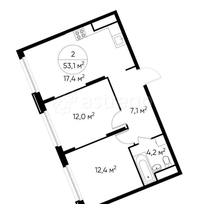2-комн. квартира, 53 м2, 4/17 эт. Москва - изображение 1