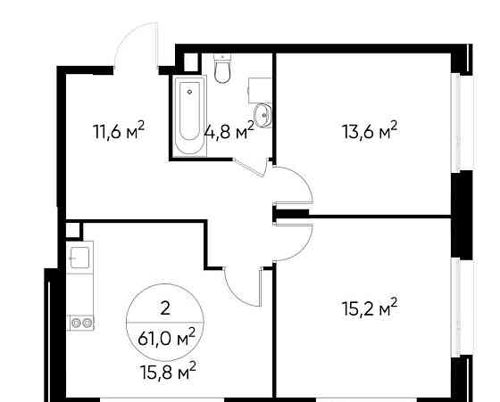 2-комн. квартира, 61 м2, 1/17 эт. Москва