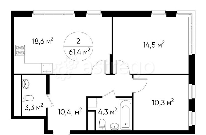 2-комн. квартира, 61 м2, 12/17 эт. Москва - изображение 1