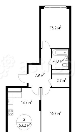 2-комн. квартира, 63 м2, 15/17 эт. Москва - изображение 1