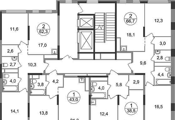 2-комн. квартира, 66 м2, 5/17 эт. Москва