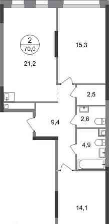 2-комн. квартира, 70 м2, 2/17 эт. Москва