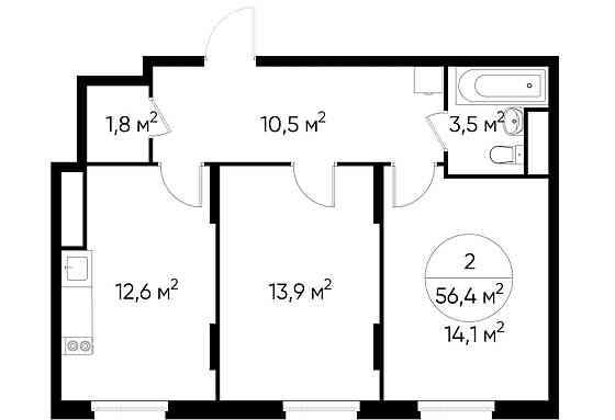 2-комн. квартира, 56 м2, 15/17 эт. Москва