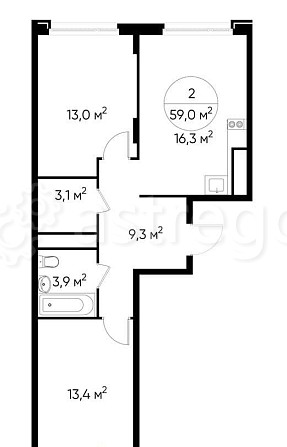 2-комн. квартира, 59 м2, 3/17 эт. Москва - изображение 1