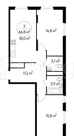 2-комн. квартира, 66 м2, 12/17 эт. Москва - изображение 1