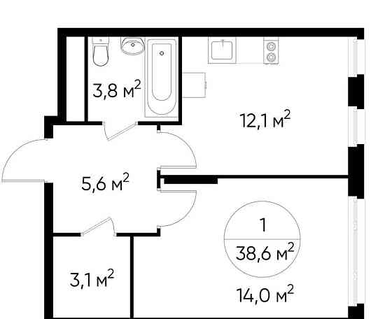 1-комн. квартира, 38 м2, 11/17 эт. Москва