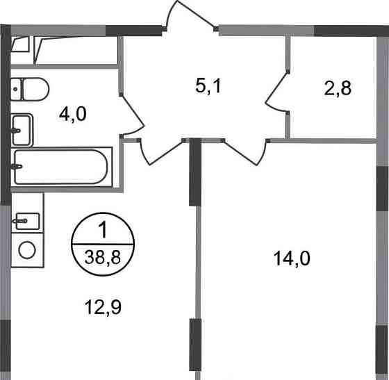 1-комн. квартира, 38 м2, 9/17 эт. Москва