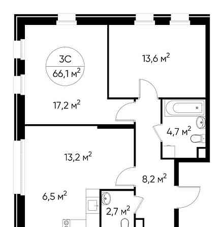 3-комн. квартира, 66 м2, 1/17 эт. Москва