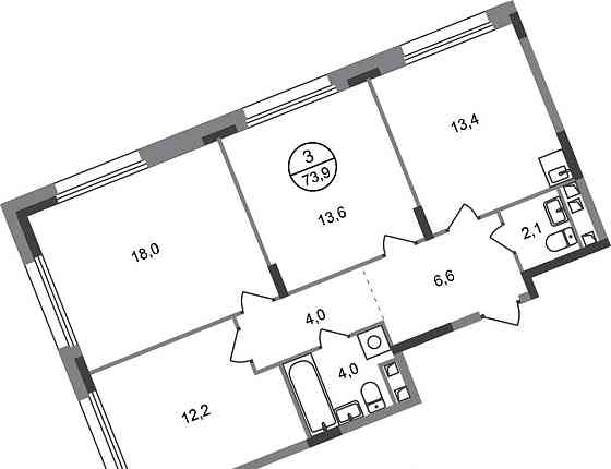 3-комн. квартира, 73 м2, 2/17 эт. Москва