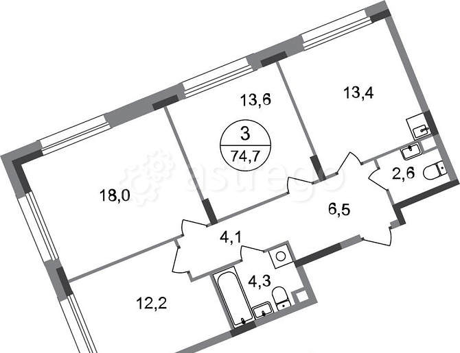 3-комн. квартира, 74 м2, 1/17 эт. Москва - изображение 1