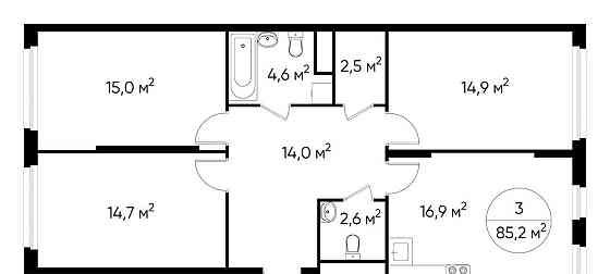 3-комн. квартира, 85 м2, 8/17 эт. Москва