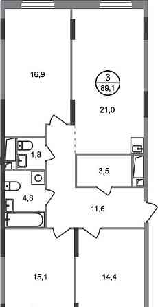 3-комн. квартира, 89 м2, 17/17 эт. Москва