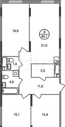 3-комн. квартира, 89 м2, 17/17 эт. Москва - изображение 1