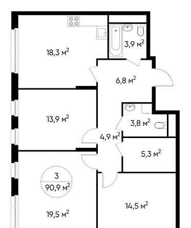 3-комн. квартира, 90 м2, 3/17 эт. Москва