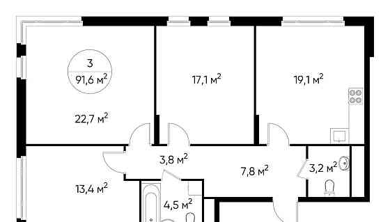 3-комн. квартира, 91 м2, 5/17 эт. Москва