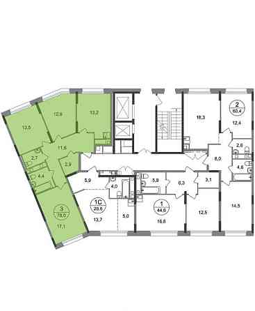 3-комн. квартира, 78 м2, 2/17 эт. Москва