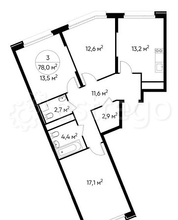 3-комн. квартира, 78 м2, 2/17 эт. Москва - изображение 1