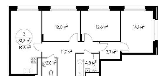 3-комн. квартира, 81 м2, 2/17 эт. Москва